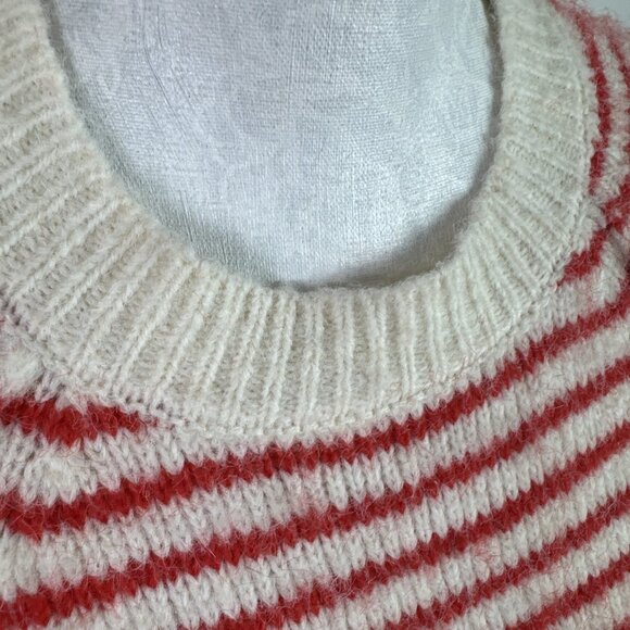 American Eagle Women's M Crew Sweater LS Red Cream Striped EUC - Picture 5 of 10
